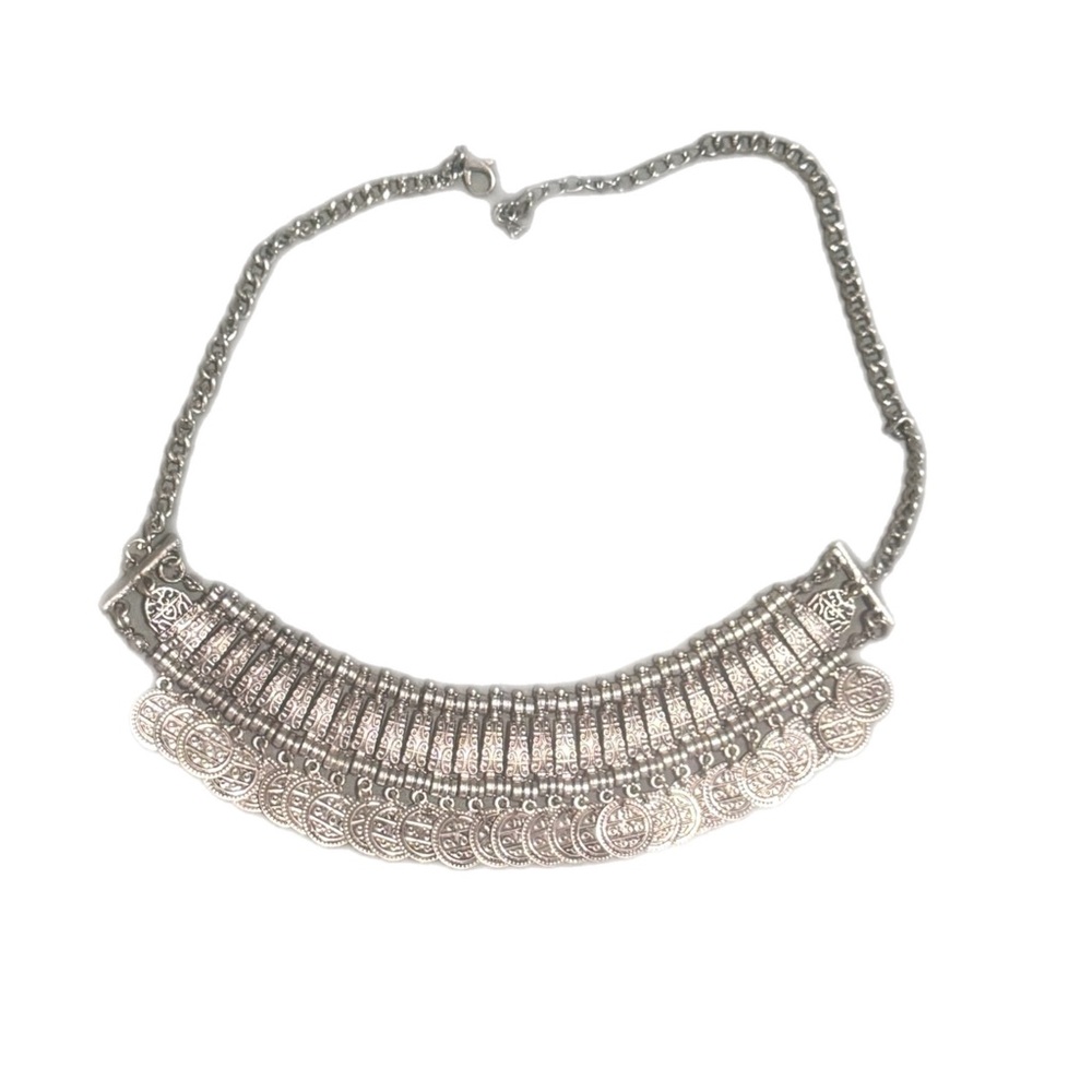 Elegant Statement Silver Coin Necklace